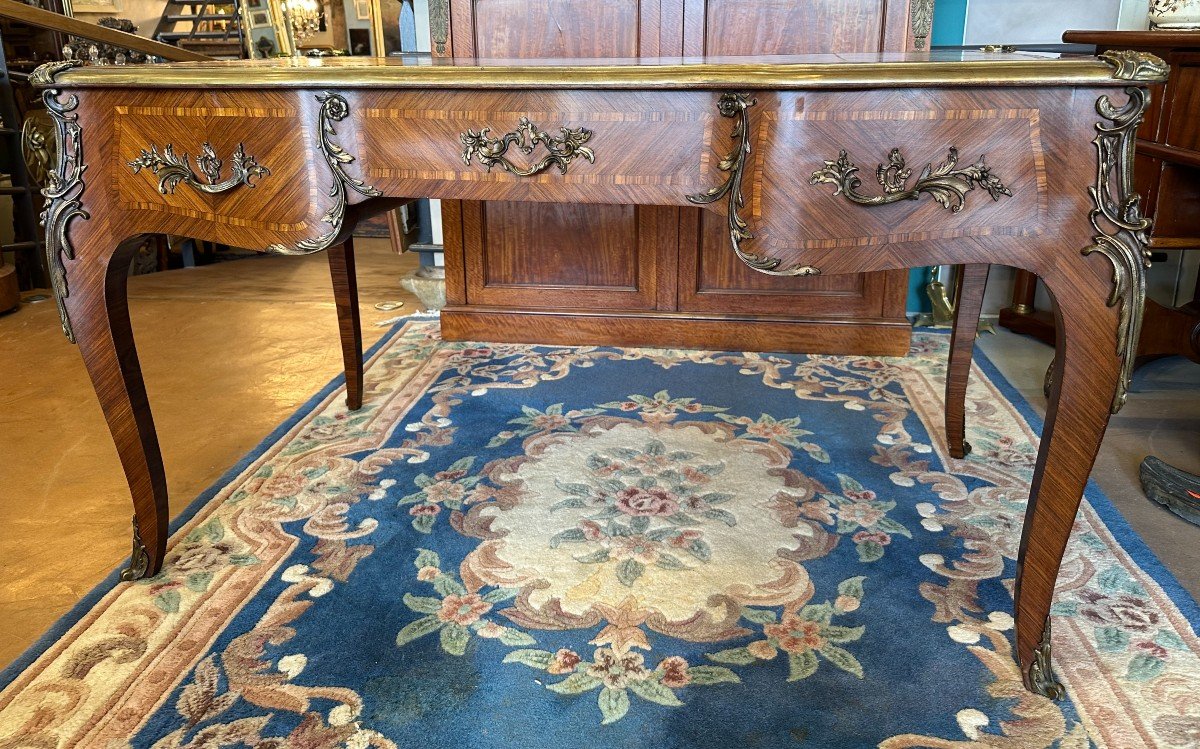 Louis XV Style Flat Desk King Wood Veneer Early 20th Century-photo-4