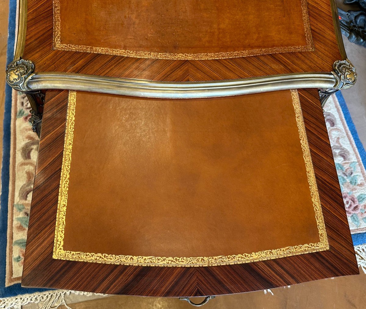 Louis XV Style Flat Desk King Wood Veneer Early 20th Century-photo-2