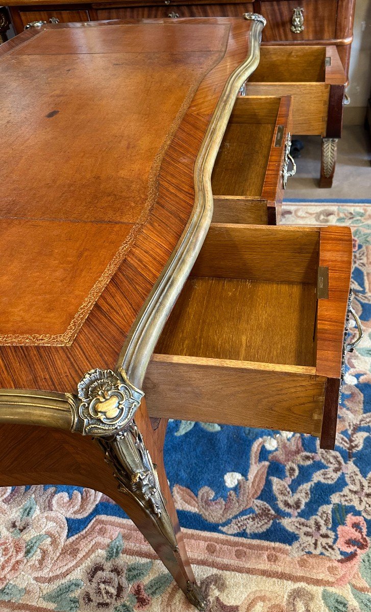 Louis XV Style Flat Desk King Wood Veneer Early 20th Century-photo-5