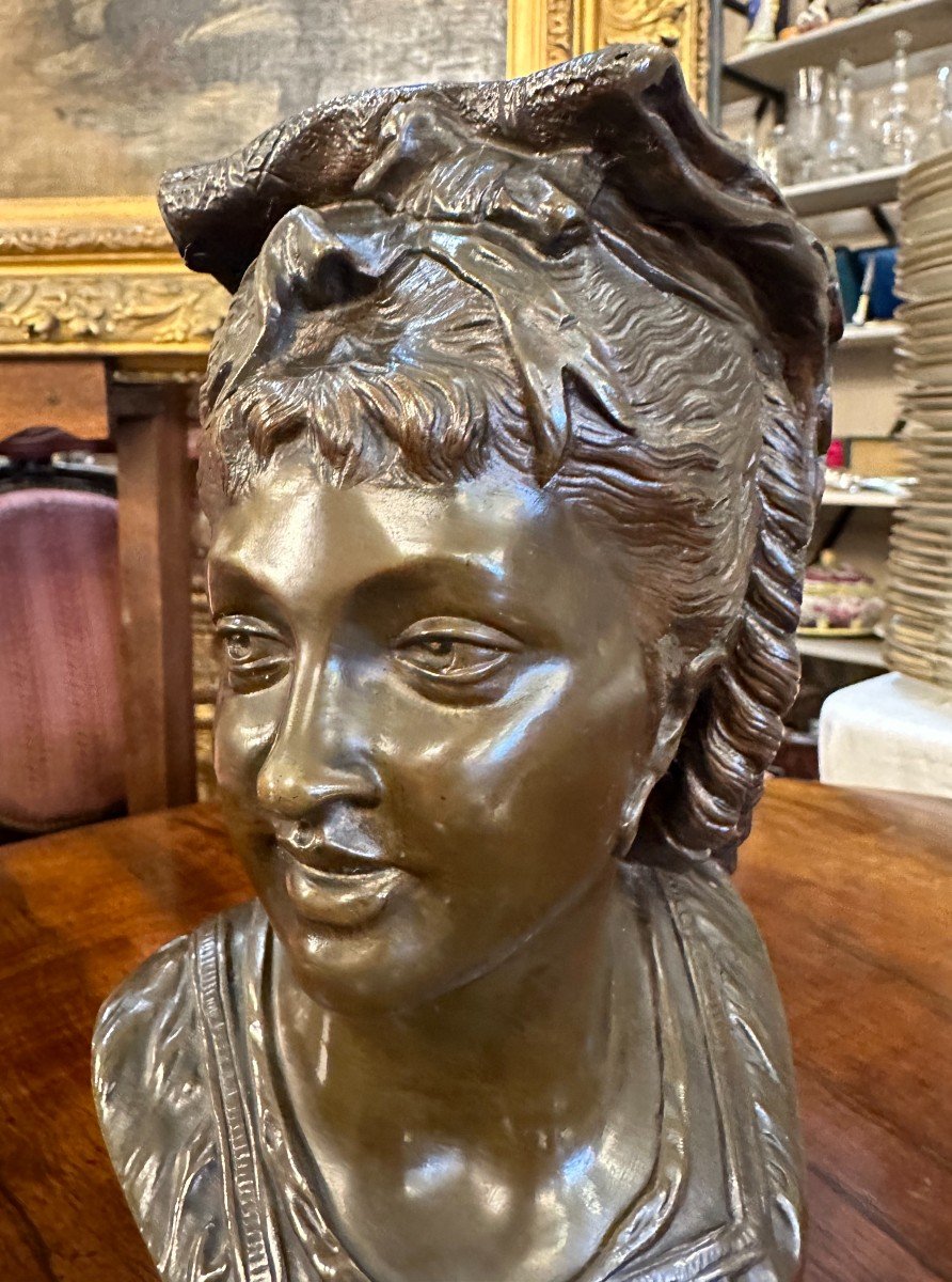 Bronze Bust Of A Young Neapolitan Woman In The Style Of Carpeaux, Late 19th Century-photo-2