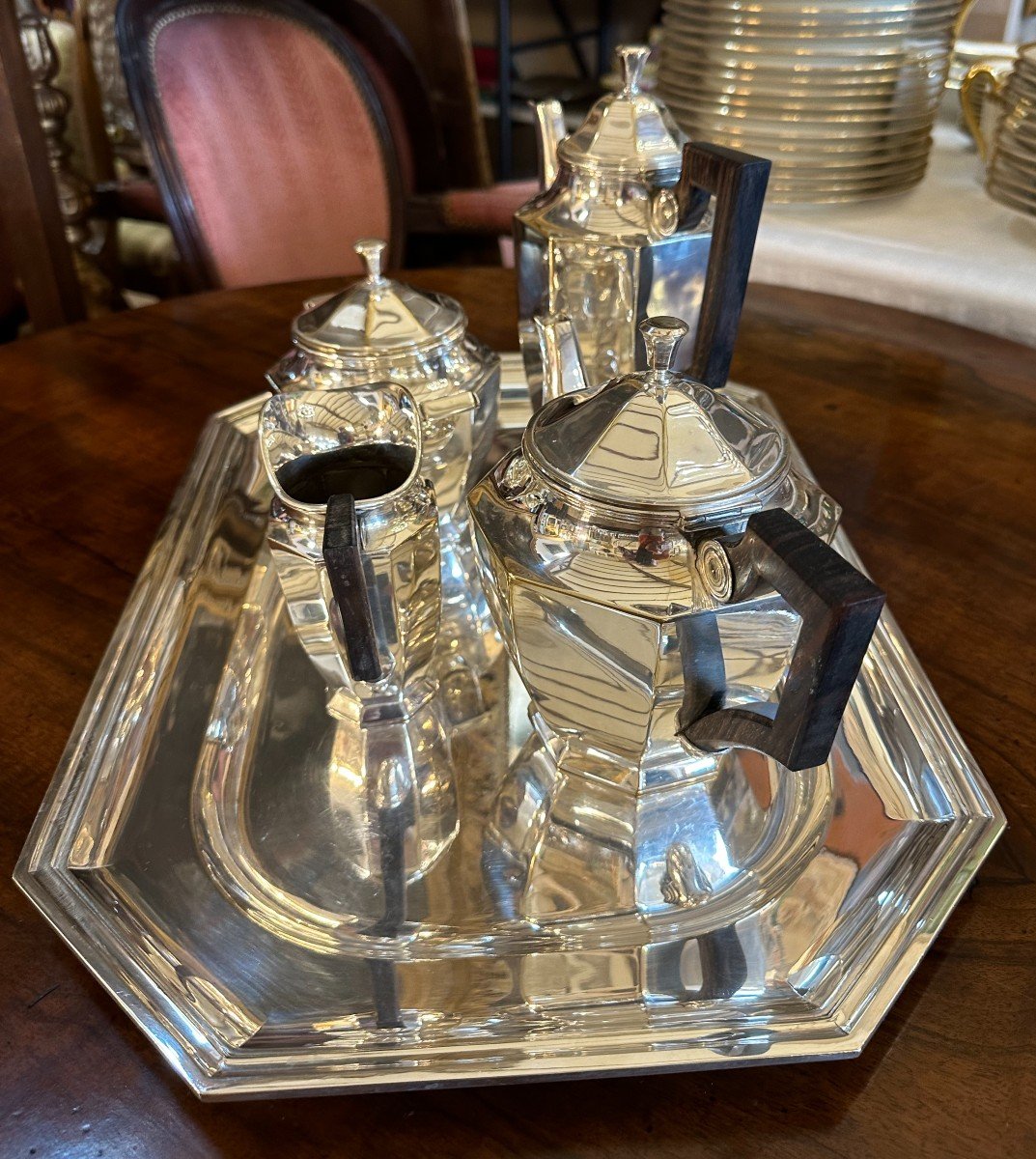 Aristide Colotte In Nancy Rare Art Deco Silver Plated Coffee And Tea Set-photo-2