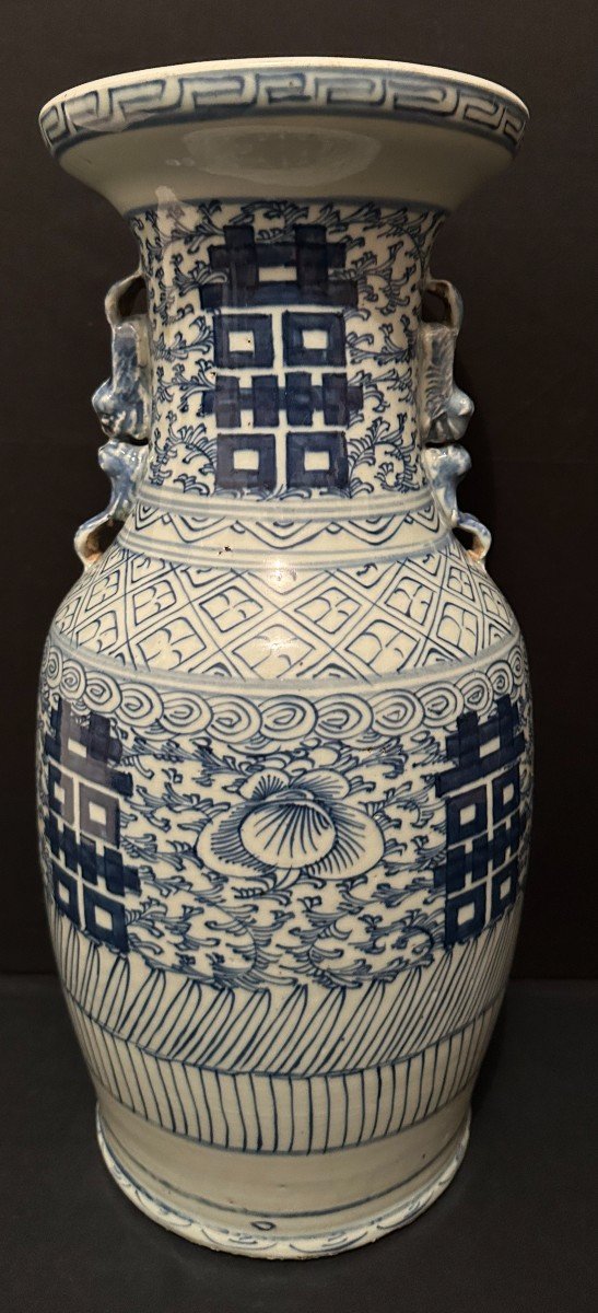 Chine Grand Vase Balustre En Porcelaine à Décor En Bleu Sous Couverte Fin XIXème 43 Cm-photo-3