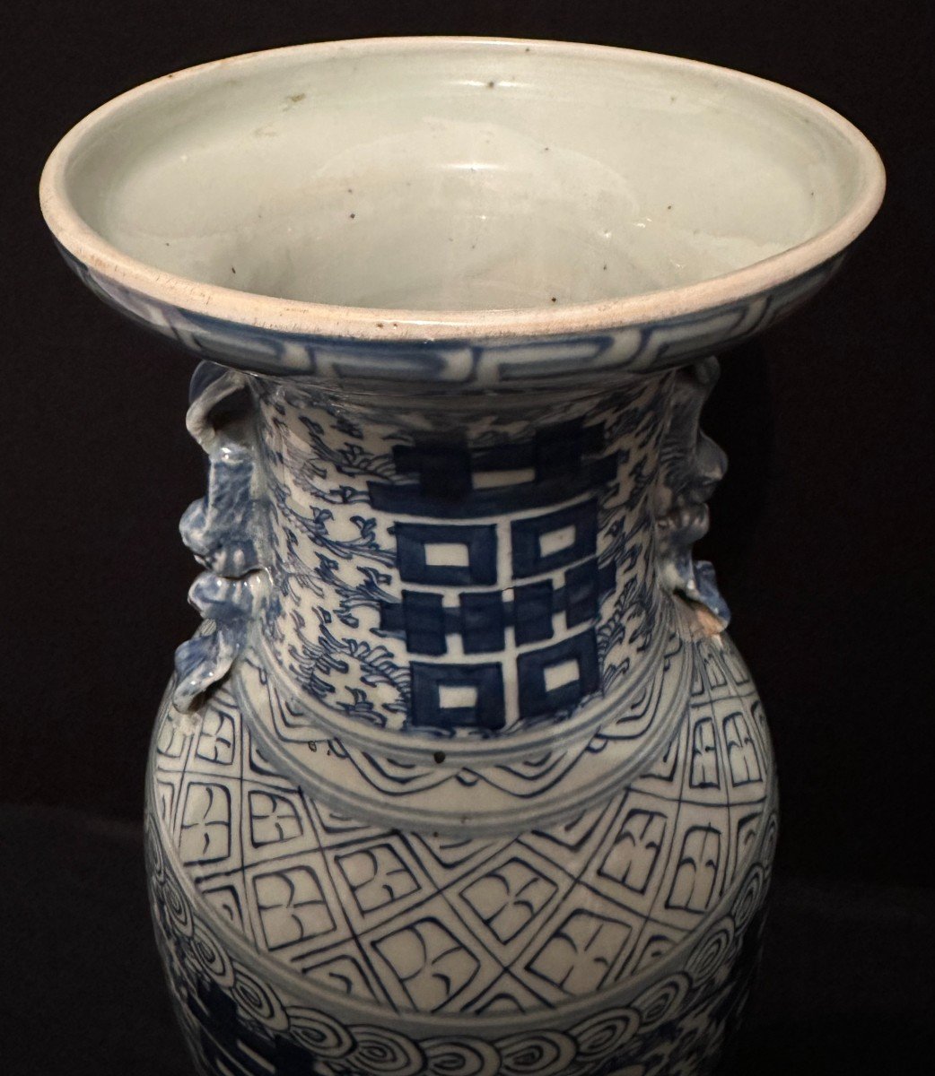 Chine Grand Vase Balustre En Porcelaine à Décor En Bleu Sous Couverte Fin XIXème 43 Cm-photo-2