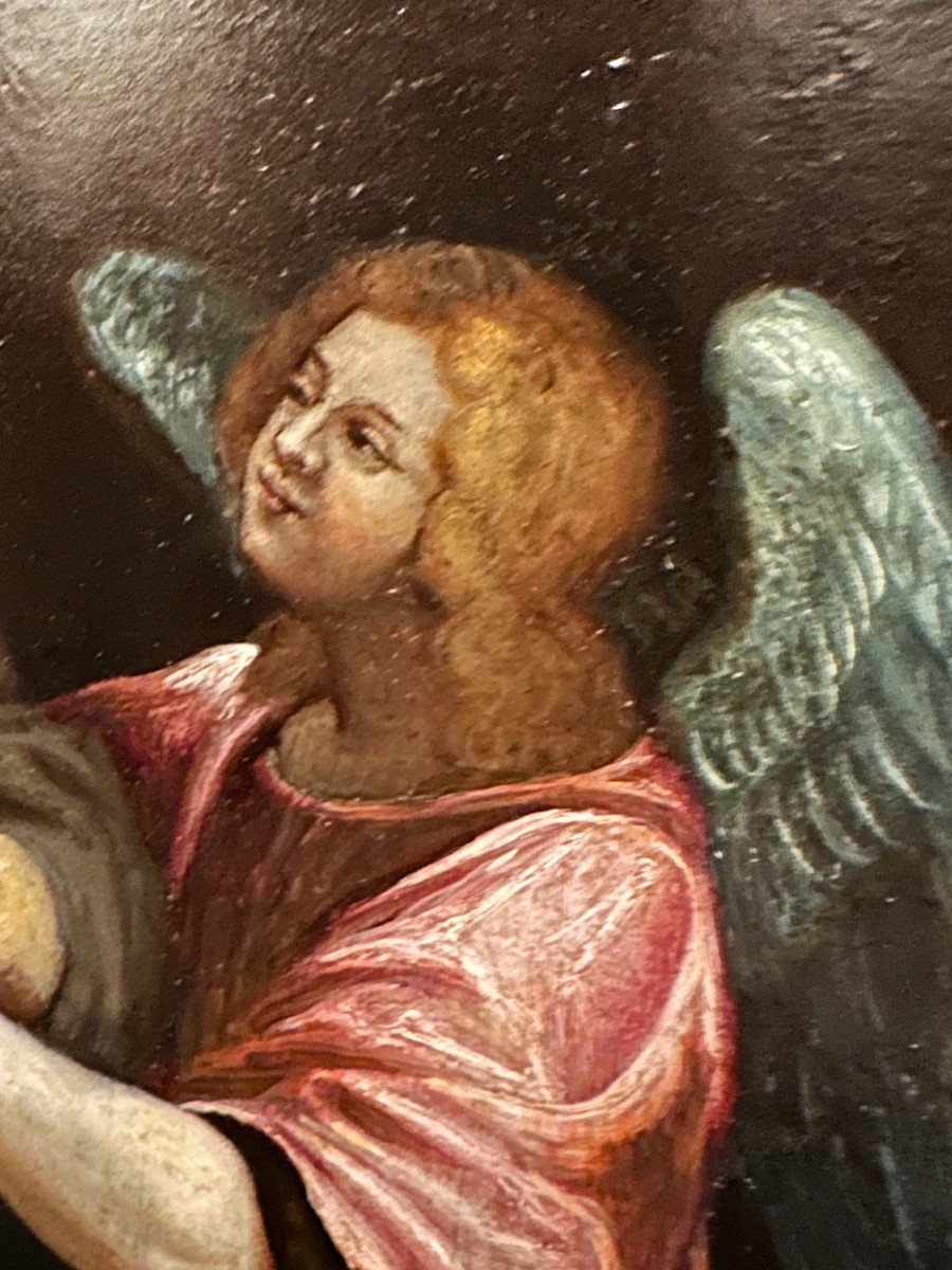 Huile Sur Cuivre  Saint François d'Assise Reçoit Les Stigmates  École Française  XVIIème-photo-4