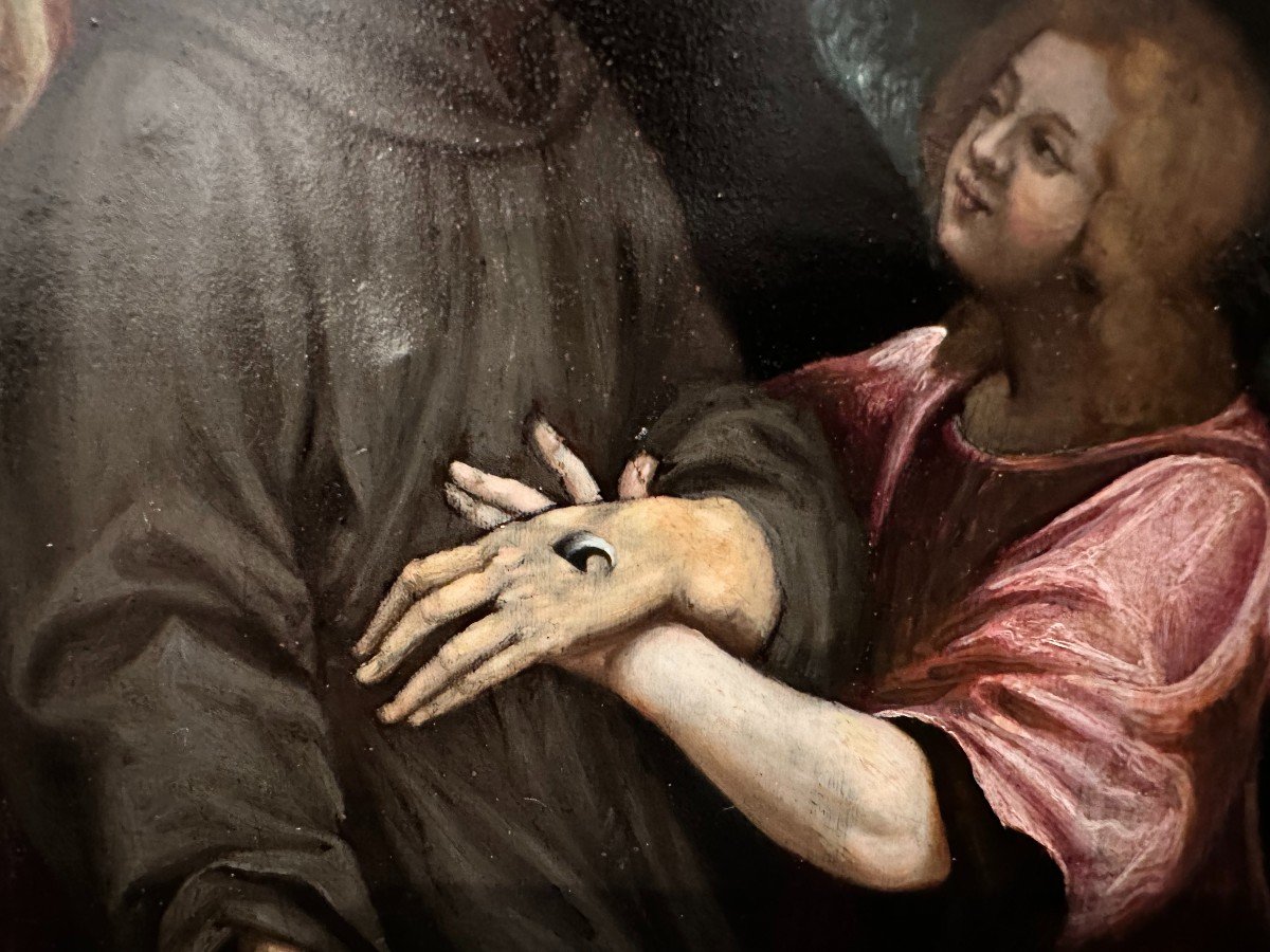 Huile Sur Cuivre  Saint François d'Assise Reçoit Les Stigmates  École Française  XVIIème-photo-5