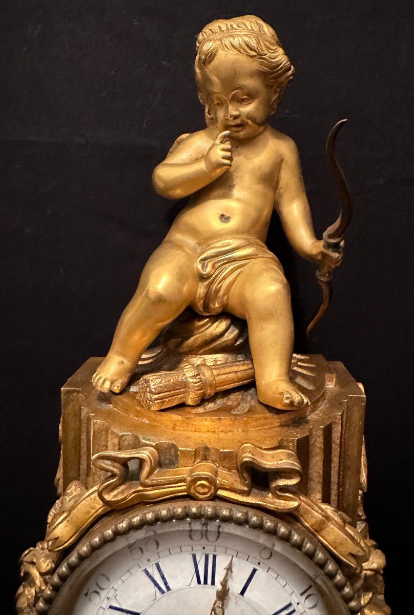 Pendule En Bronze Doré à Décor De Cupidon époque Napoléon III Milieu XIXème-photo-2