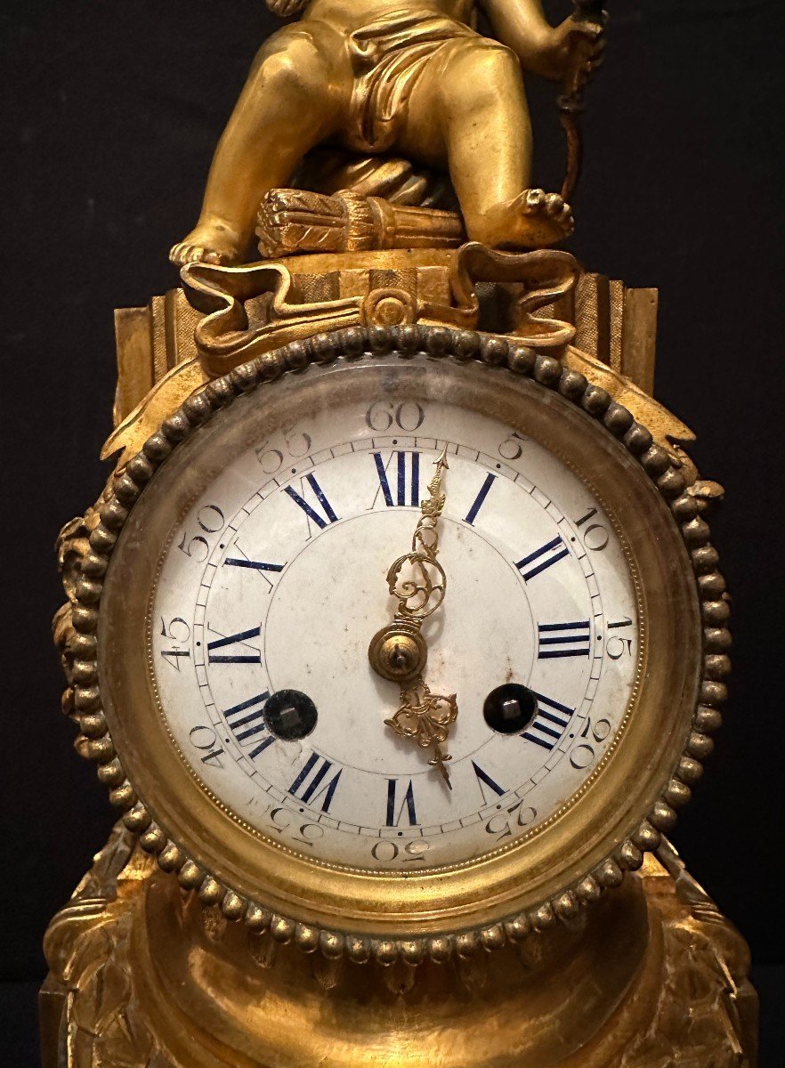Pendule En Bronze Doré à Décor De Cupidon époque Napoléon III Milieu XIXème-photo-3
