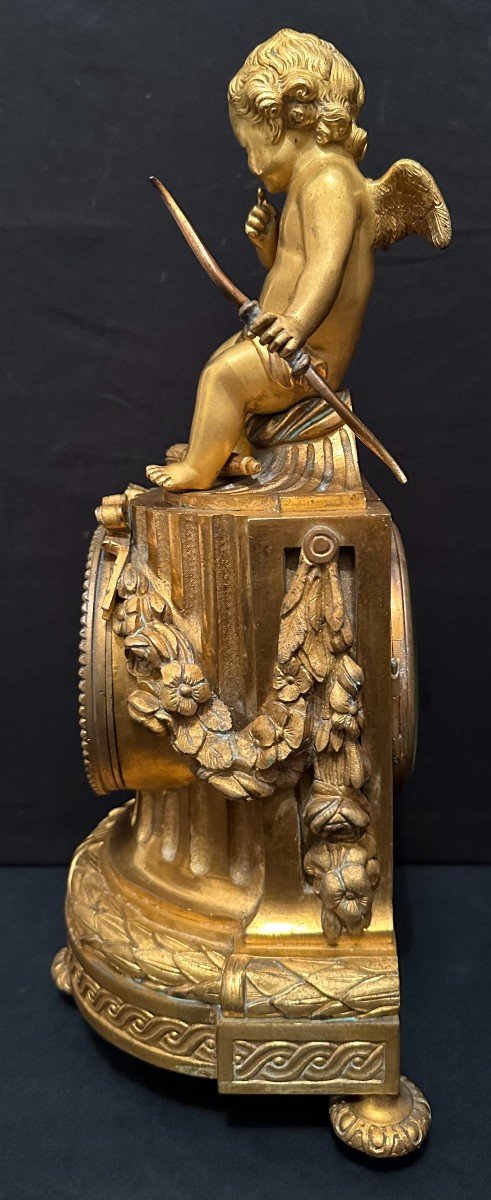 Pendule En Bronze Doré à Décor De Cupidon époque Napoléon III Milieu XIXème-photo-2