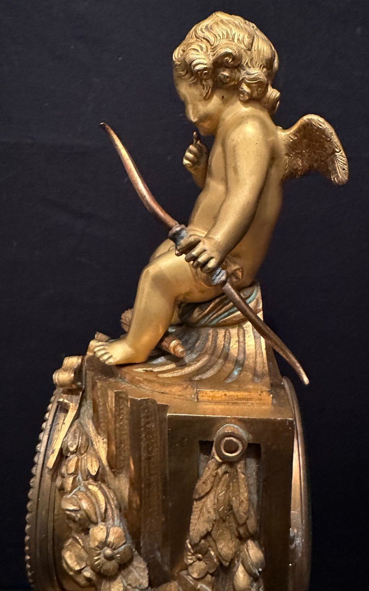 Pendule En Bronze Doré à Décor De Cupidon époque Napoléon III Milieu XIXème-photo-3