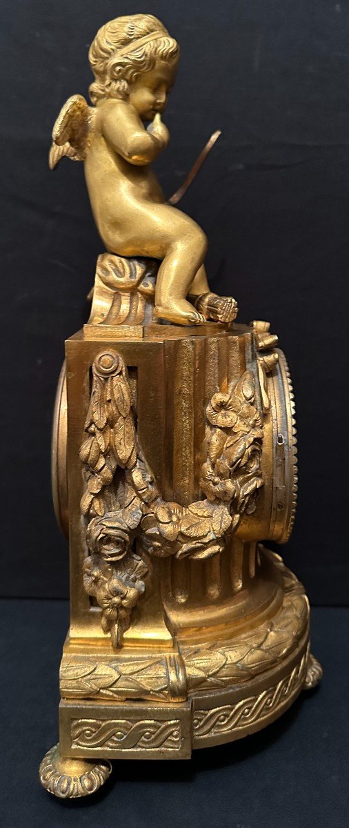 Pendule En Bronze Doré à Décor De Cupidon époque Napoléon III Milieu XIXème-photo-6