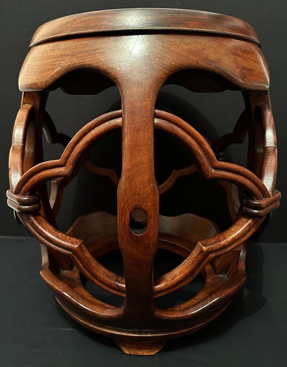 Chine Tabouret Sellette Tonneau En Bois De Hongmu Dynastie Qing Fin XIXème-photo-3