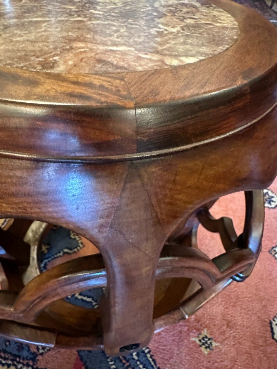 Chine Tabouret Sellette Tonneau En Bois De Hongmu Dynastie Qing Fin XIXème-photo-4