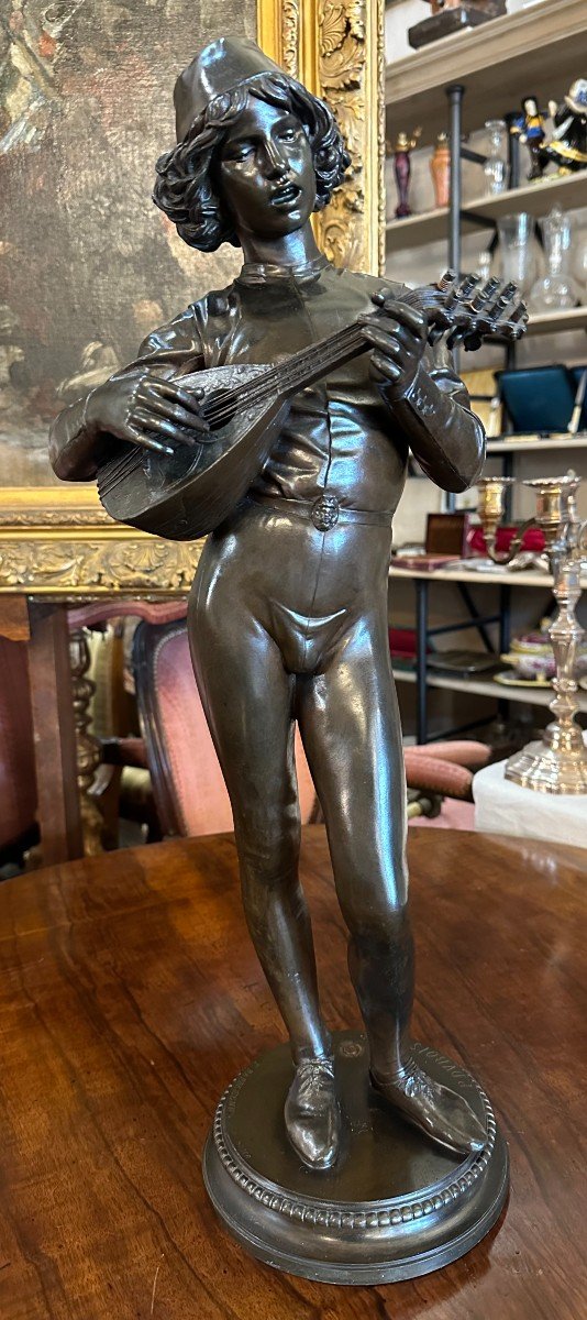 Statue Bronze Le Chanteur Florentin Par Paul Dubois 1865 Barbedienne Fondeur