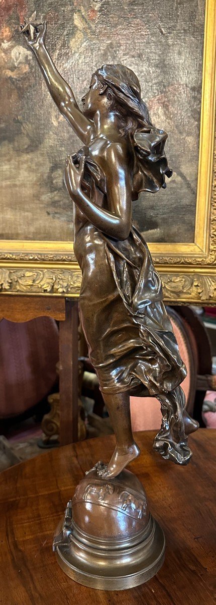 Grand Bronze Art Nouveau Femme Étoile Du Matin Par Adrien Etienne Gaudez 71 cm-photo-1