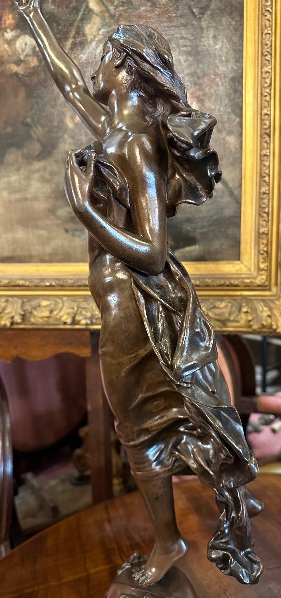 Grand Bronze Art Nouveau Femme Étoile Du Matin Par Adrien Etienne Gaudez 71 cm-photo-2