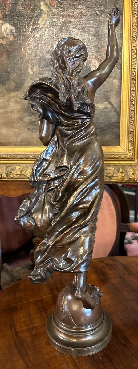 Grand Bronze Art Nouveau Femme Étoile Du Matin Par Adrien Etienne Gaudez 71 cm-photo-3