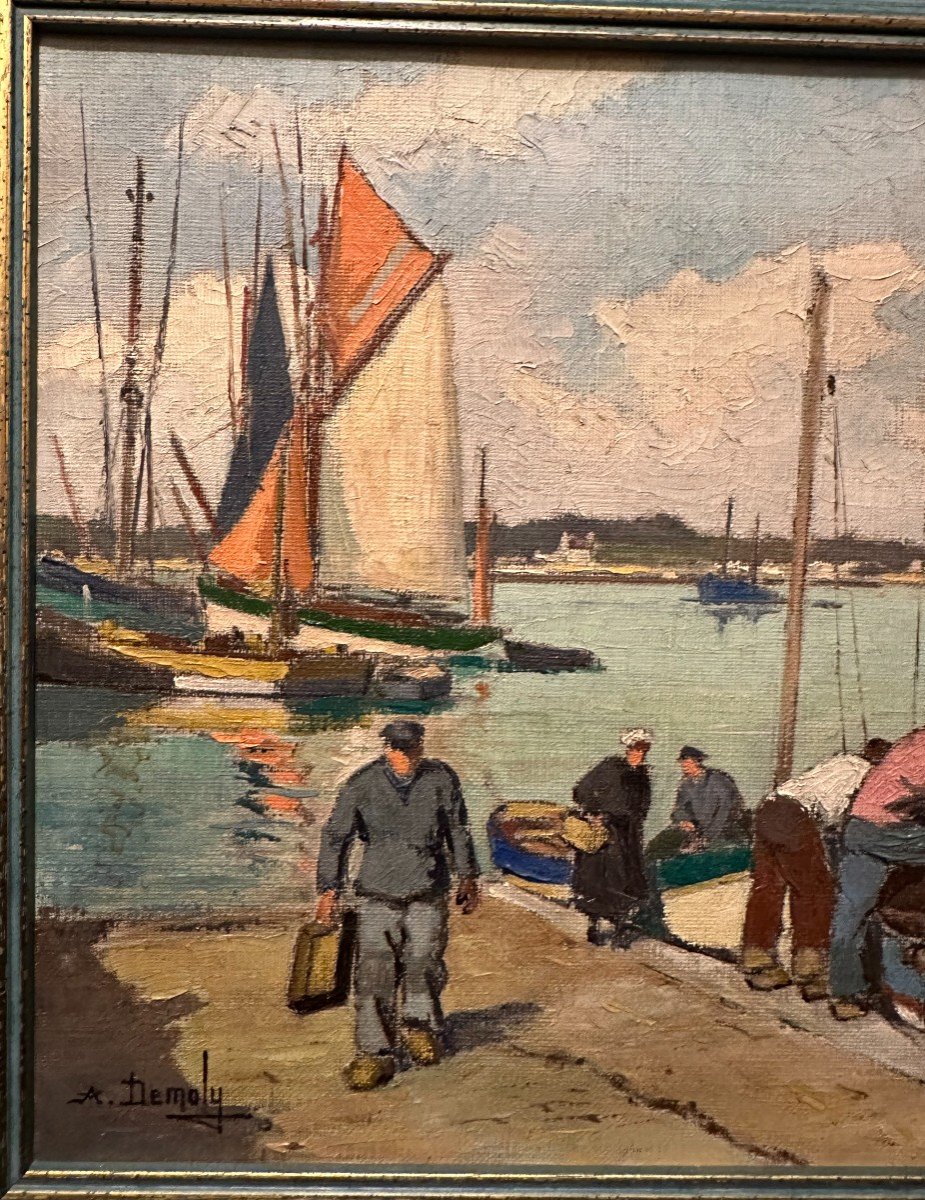 Painting Return From Fishing In Concarneau Finistère By André Demoly-photo-3