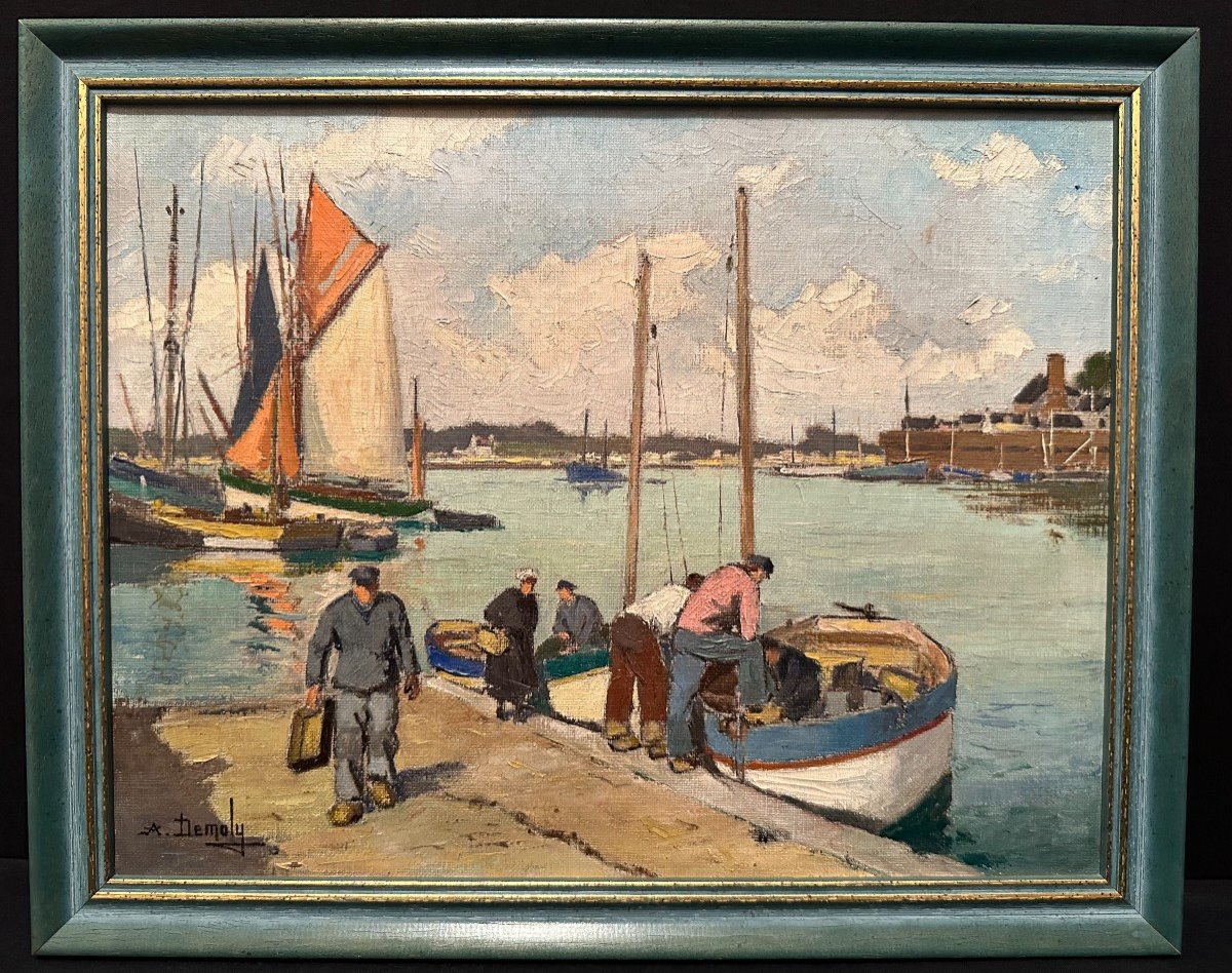 Painting Return From Fishing In Concarneau Finistère By André Demoly
