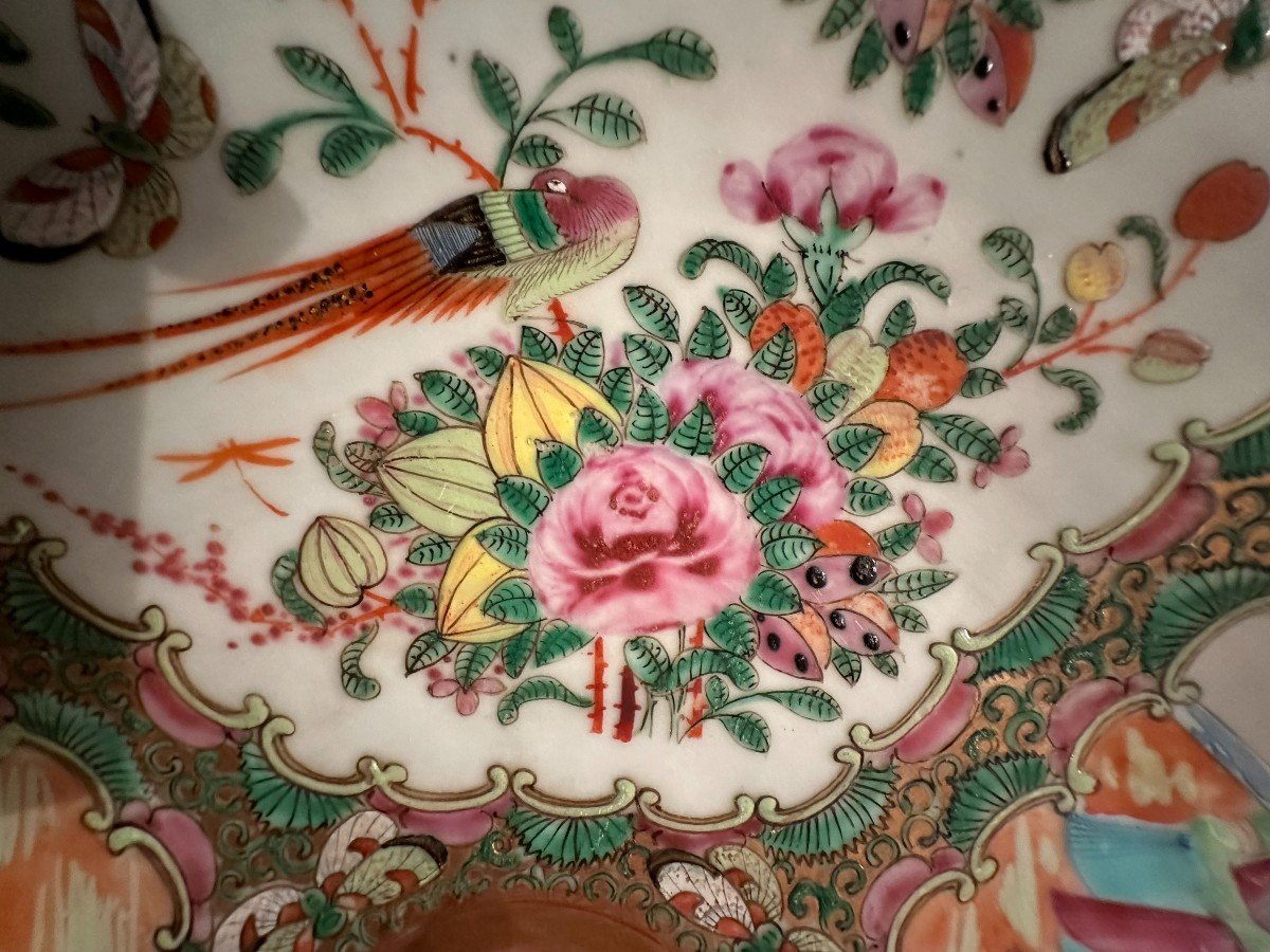 China Large Hollow Porcelain Dish In Canton Enamels Late 19th Century-photo-6