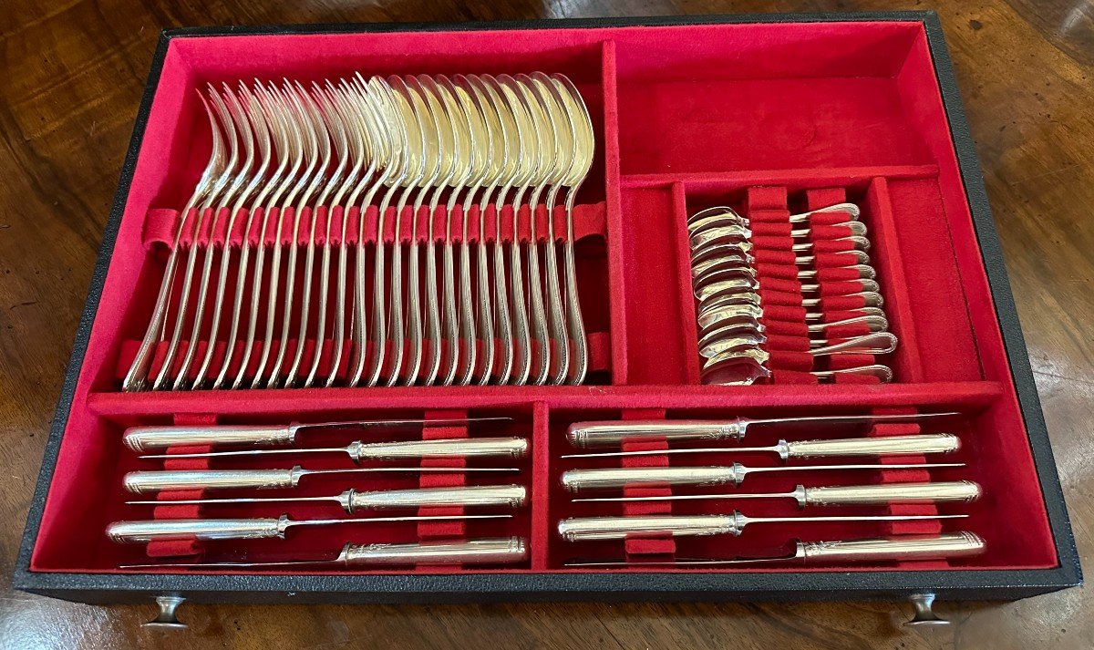 Christofle Malmaison Empire Model Cutlery Set 118 Pieces In Box-photo-4