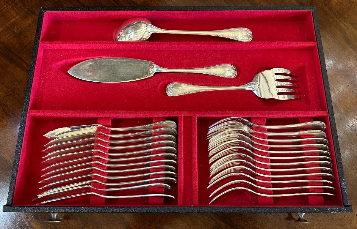 Christofle Malmaison Empire Model Cutlery Set 118 Pieces In Box-photo-5