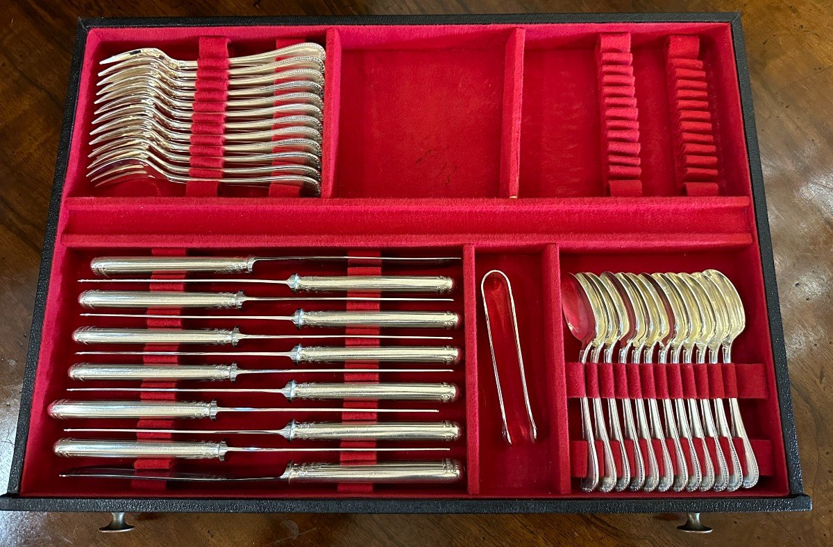 Christofle Malmaison Empire Model Cutlery Set 118 Pieces In Box-photo-6
