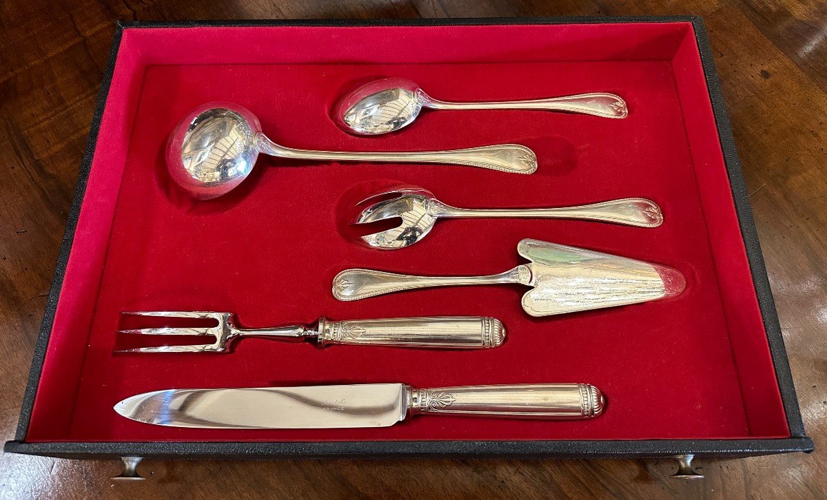 Christofle Malmaison Empire Model Cutlery Set 118 Pieces In Box-photo-7