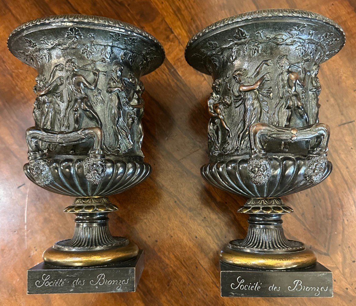 Pair Of Medici Vases In Antique Bronze Société Des Bronzes De Paris Founder Late 19th Century-photo-6