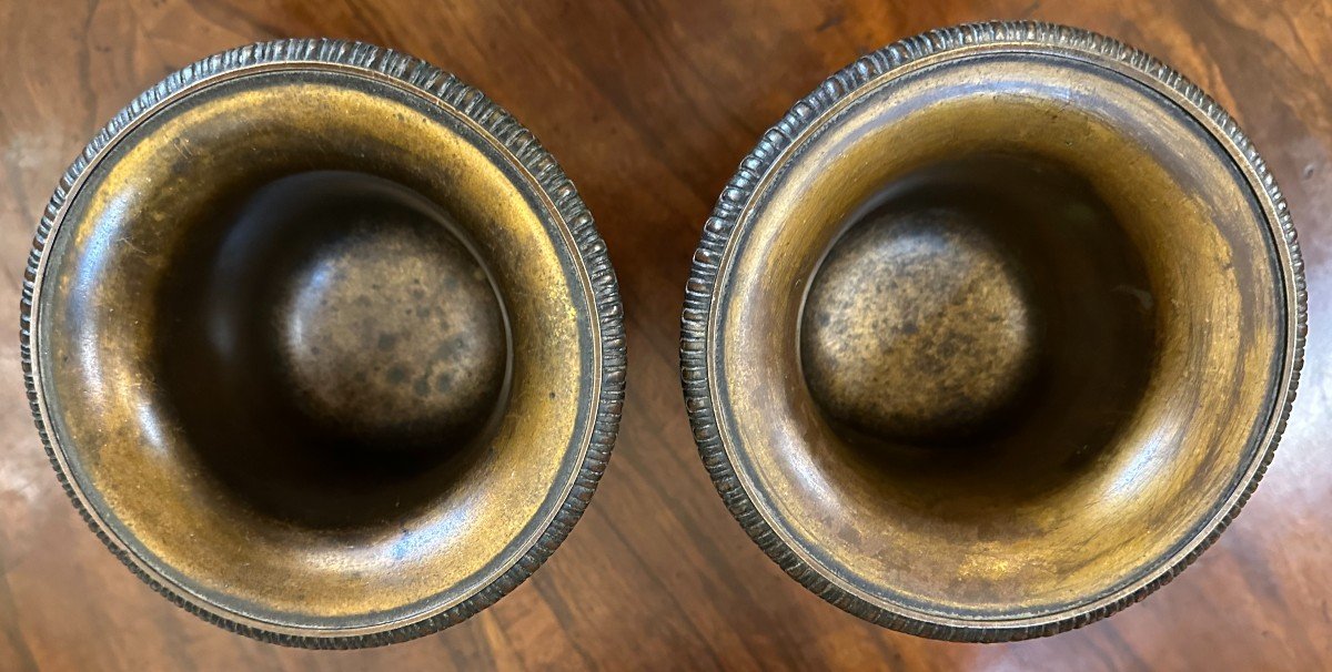 Pair Of Medici Vases In Antique Bronze Société Des Bronzes De Paris Founder Late 19th Century-photo-7