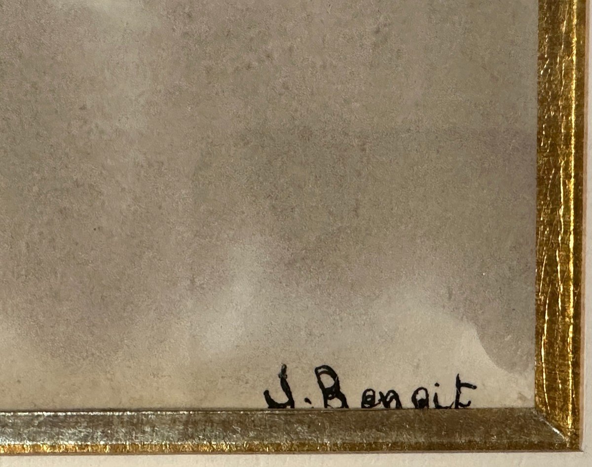 Aquarelle Peinture Naïve Jeune Fille Au Bouquet Par Jacqueline Benoit-photo-3