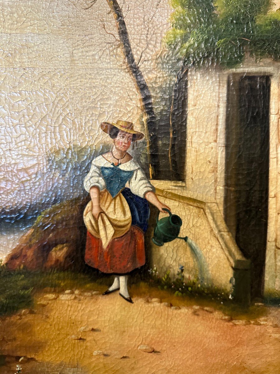 Trumeau Mirror Young Italian Woman With Watering Can Restoration Period Circa 1830-photo-4
