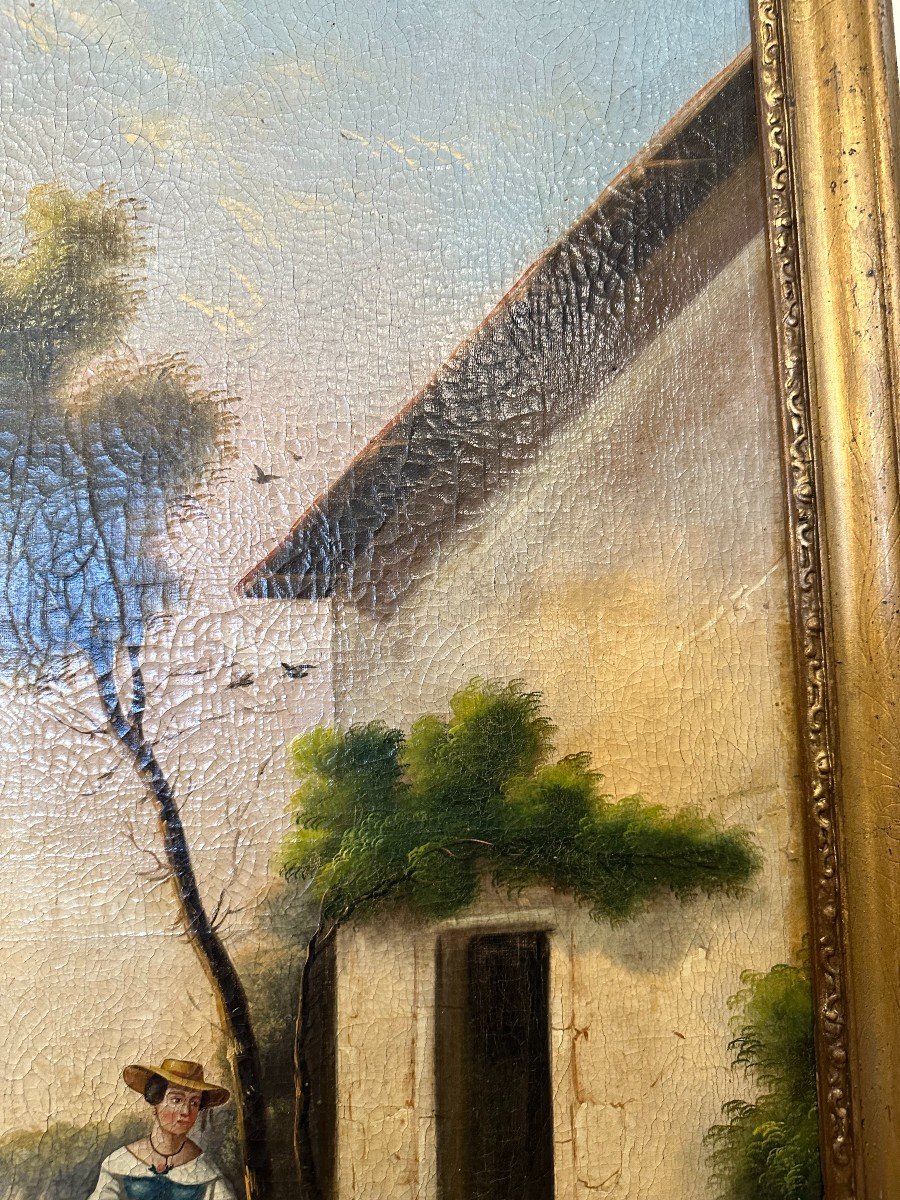 Trumeau Mirror Young Italian Woman With Watering Can Restoration Period Circa 1830-photo-3