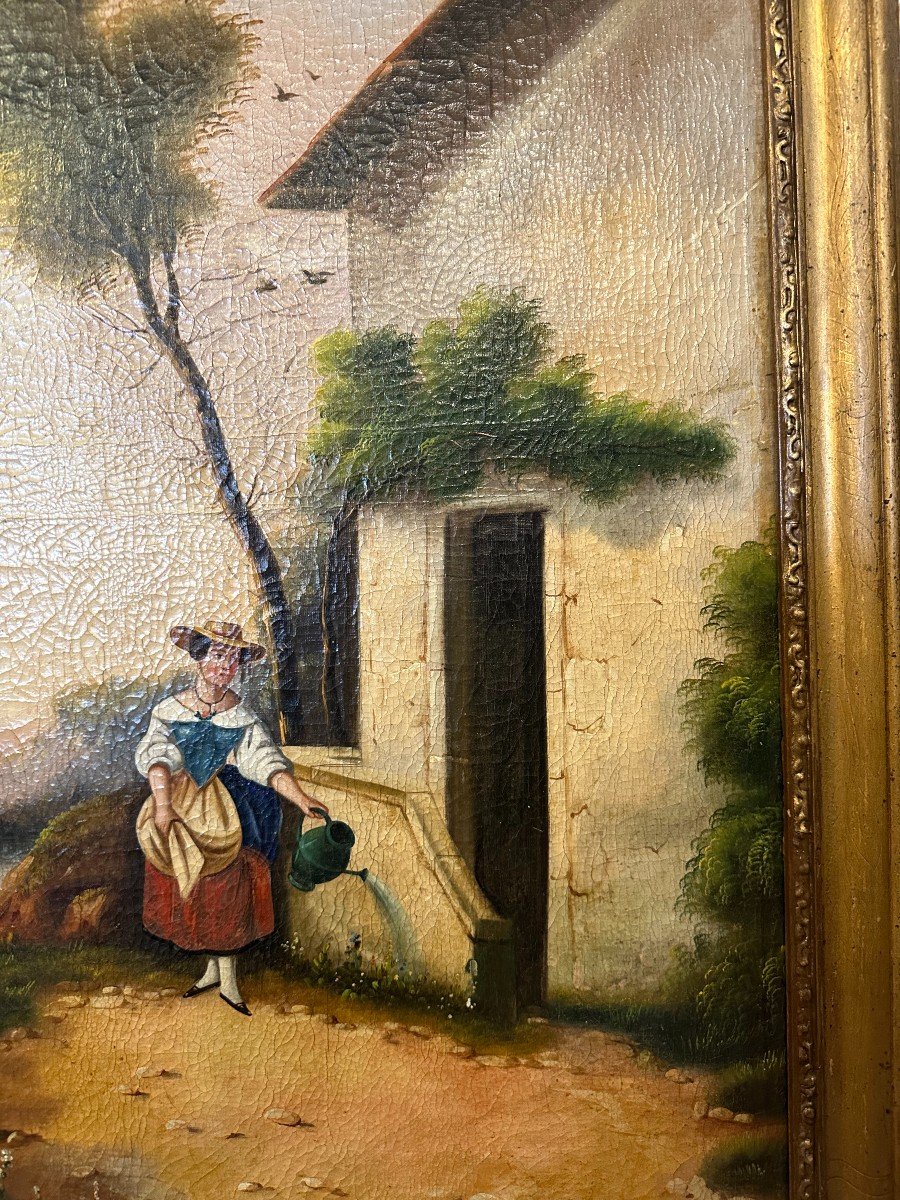 Trumeau Mirror Young Italian Woman With Watering Can Restoration Period Circa 1830-photo-4