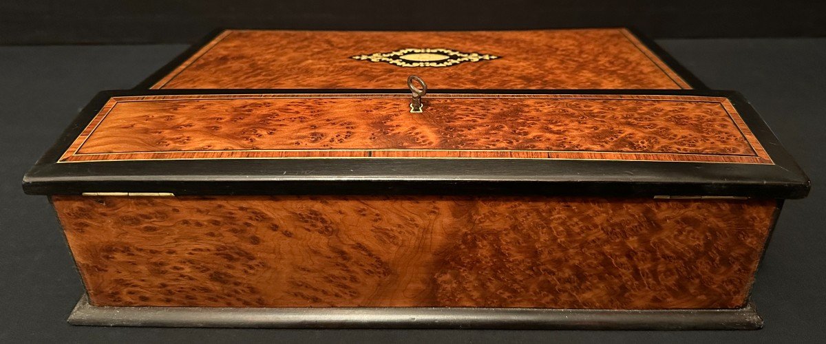 Écritoire De Voyage Marqueterie Thuya Bois Noirci Acajou Et Filets Laiton Époque Napoléon III-photo-6