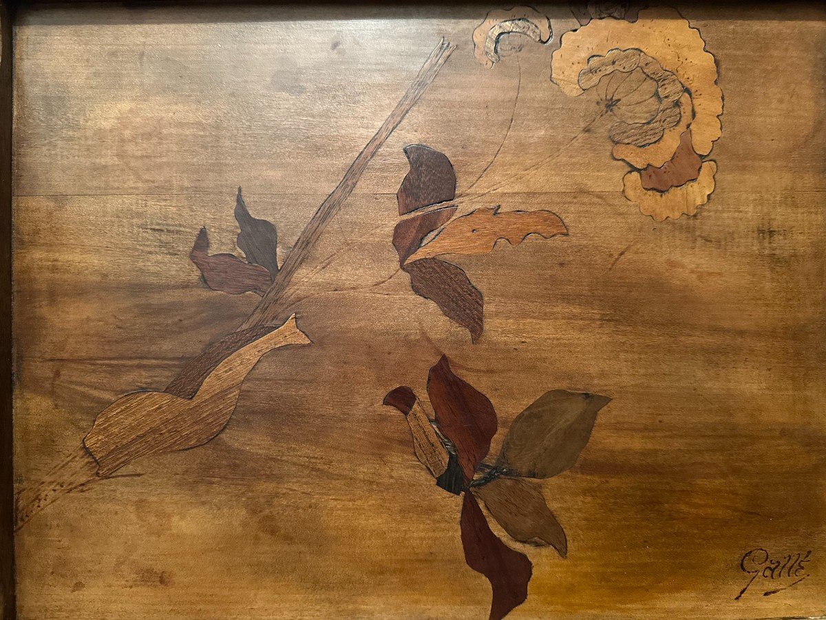 Émile Gallé Plateau De Service Art Nouveau Marqueterie Florale-photo-2