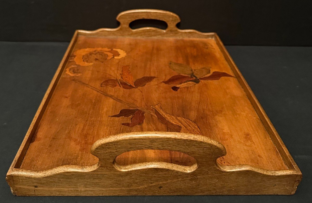 Émile Gallé Plateau De Service Art Nouveau Marqueterie Florale-photo-2