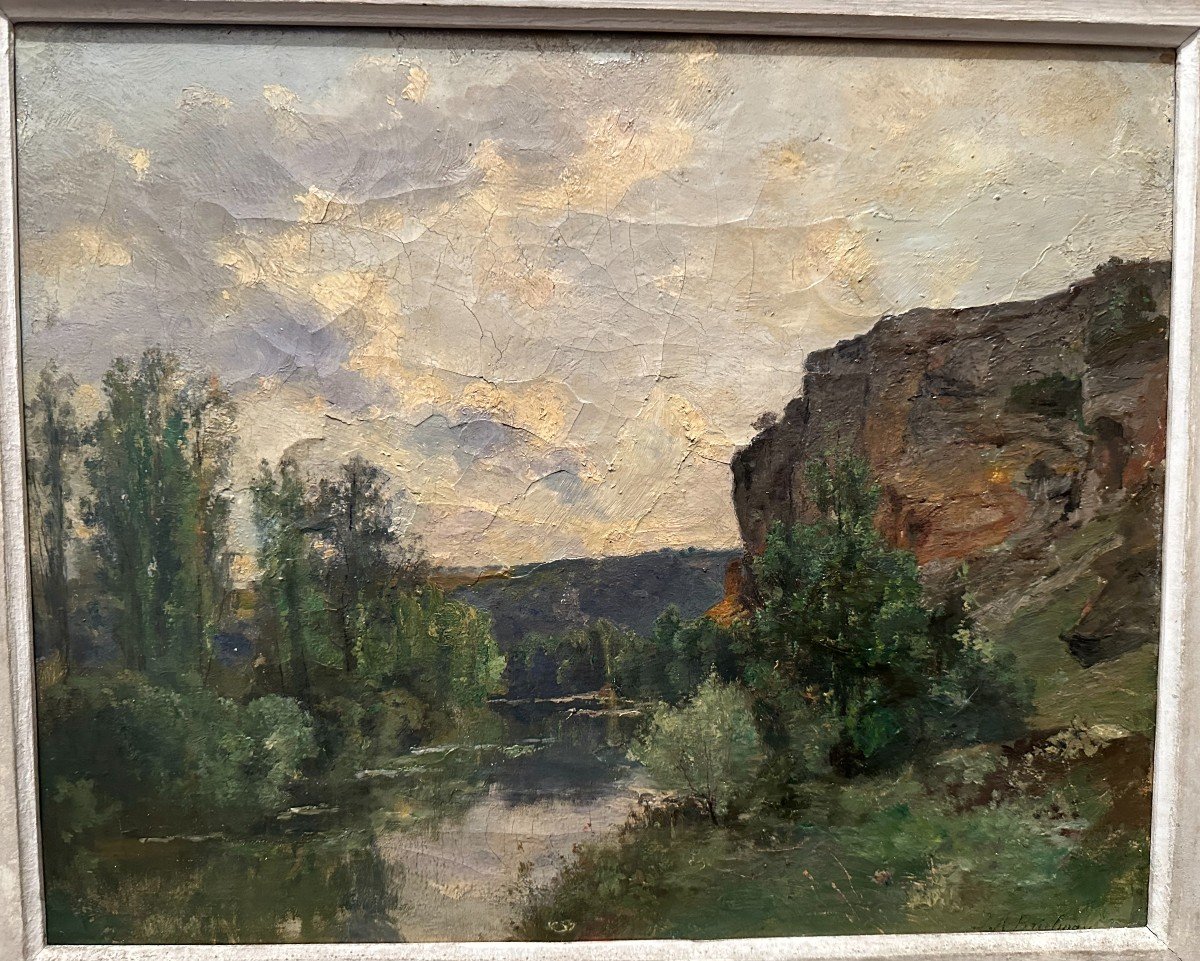 Riverside Landscape Painting Barbizon School Jacques Brielman 19th Century-photo-2
