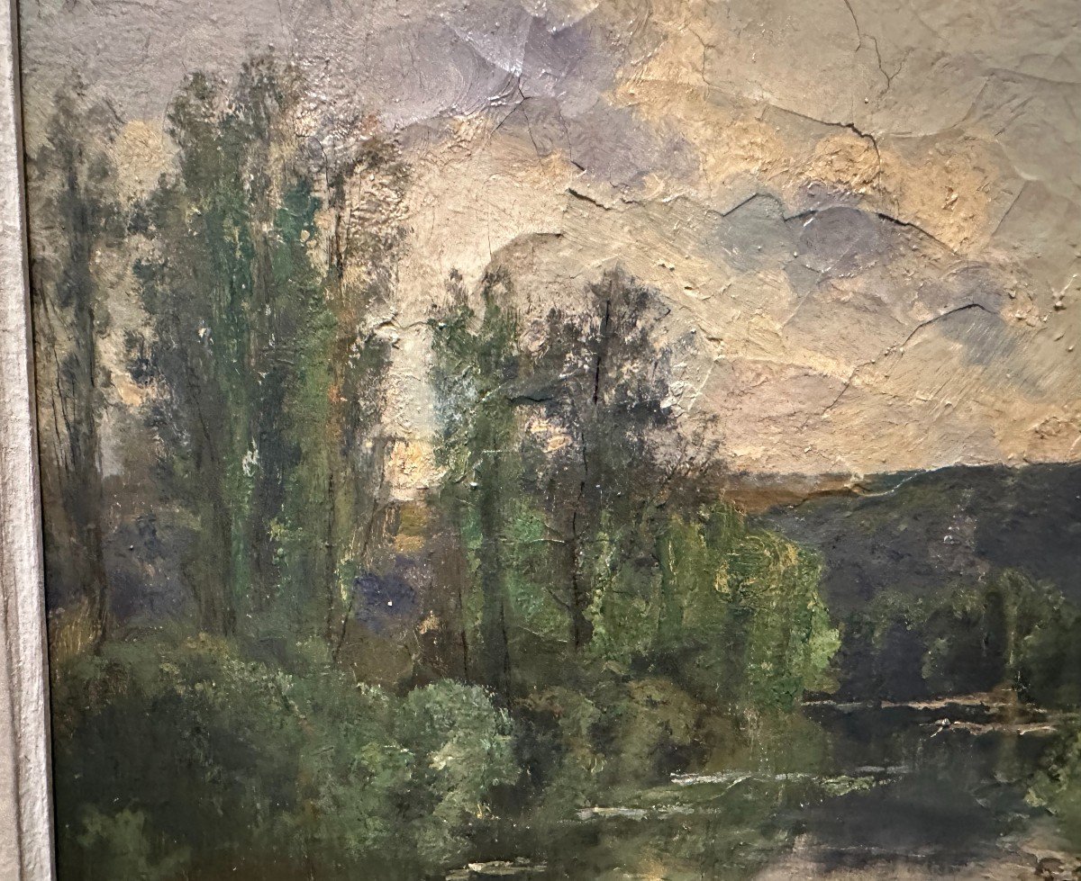Riverside Landscape Painting Barbizon School Jacques Brielman 19th Century-photo-2