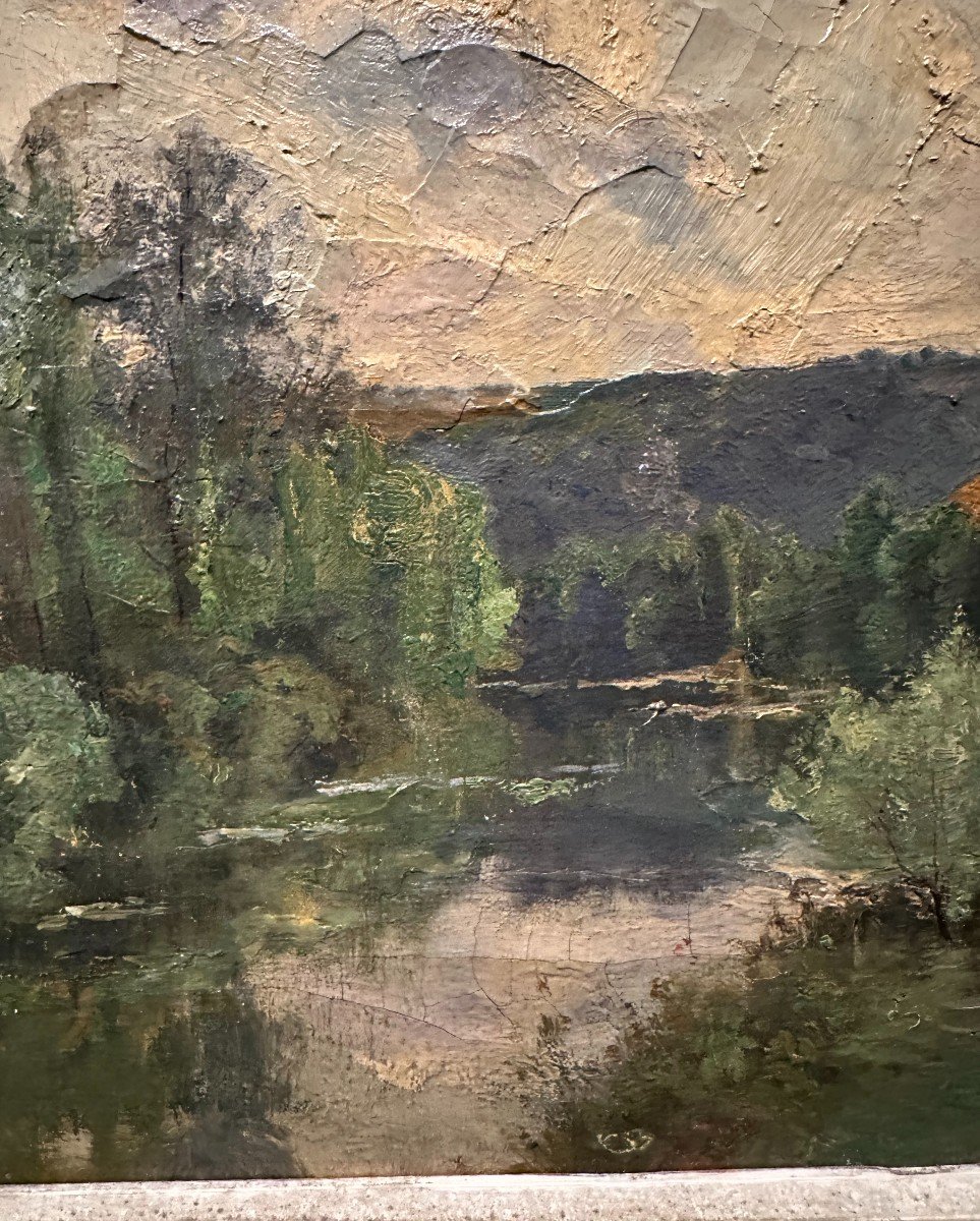 Riverside Landscape Painting Barbizon School Jacques Brielman 19th Century-photo-3