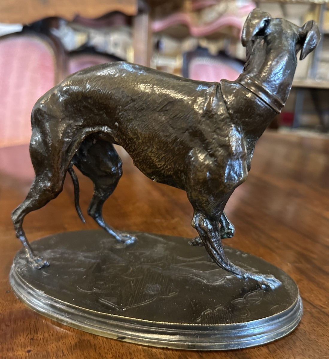 Bronze Sculpture Jiji Dog Greyhound With Ball By Pierre-jules Mêne 19th Century-photo-3