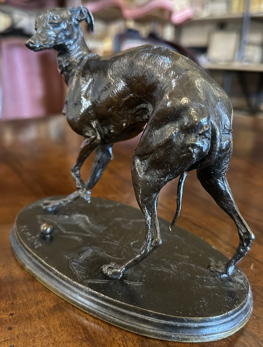 Bronze Sculpture Jiji Dog Greyhound With Ball By Pierre-jules Mêne 19th Century-photo-1