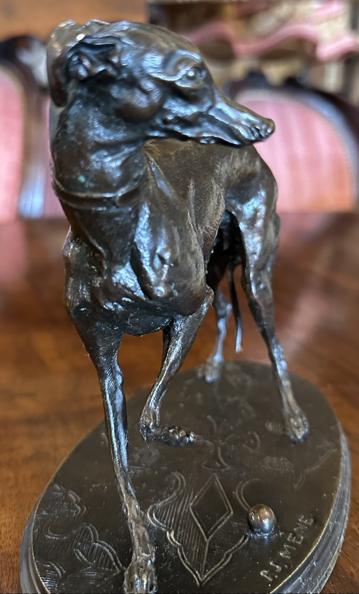 Bronze Sculpture Jiji Dog Greyhound With Ball By Pierre-jules Mêne 19th Century-photo-4