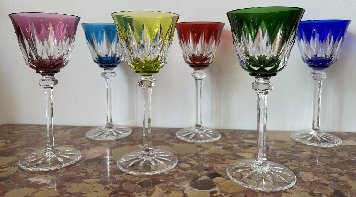 6 Verres En Cristal De Couleur à Vin Du Rhin Roemer Modèle Provence Cristallerie De Saint Louis