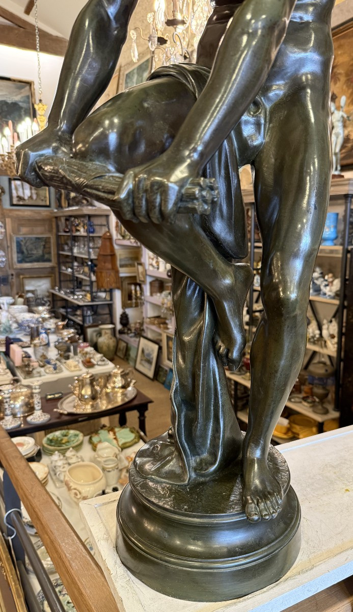 Large Bronze Sculpture The Woodcutter From La Fontaine's Fable By Louis Chambard 19th Century 88 Cm-photo-2