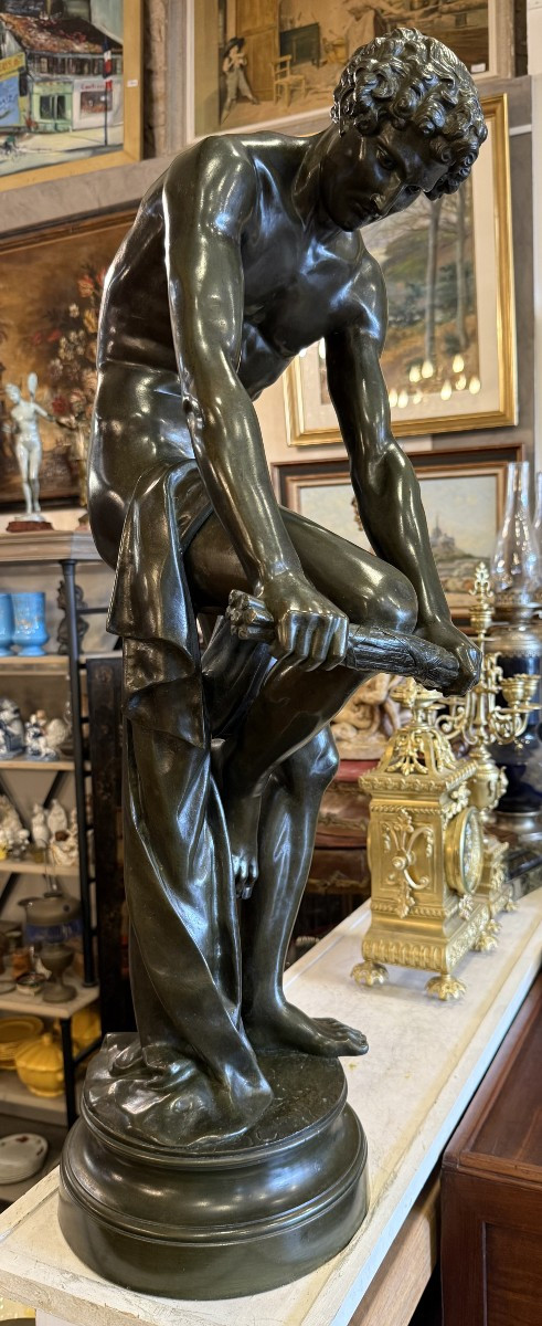 Large Bronze Sculpture The Woodcutter From La Fontaine's Fable By Louis Chambard 19th Century 88 Cm-photo-8