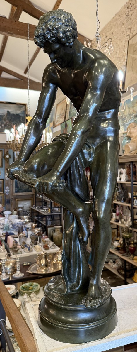 Large Bronze Sculpture The Woodcutter From La Fontaine's Fable By Louis Chambard 19th Century 88 Cm