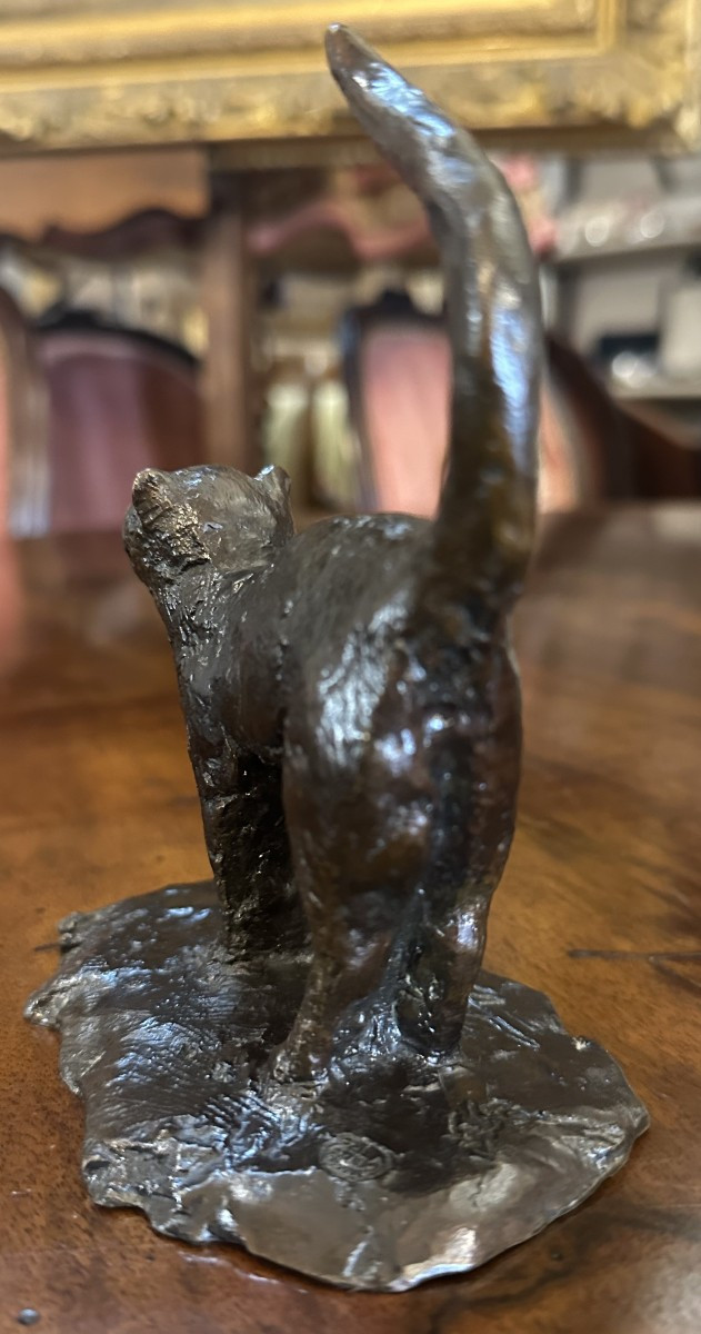 Small Bronze Cat Sculpture By Jean Lemonnier Lost Wax Valsuani Caster 6/8-photo-3