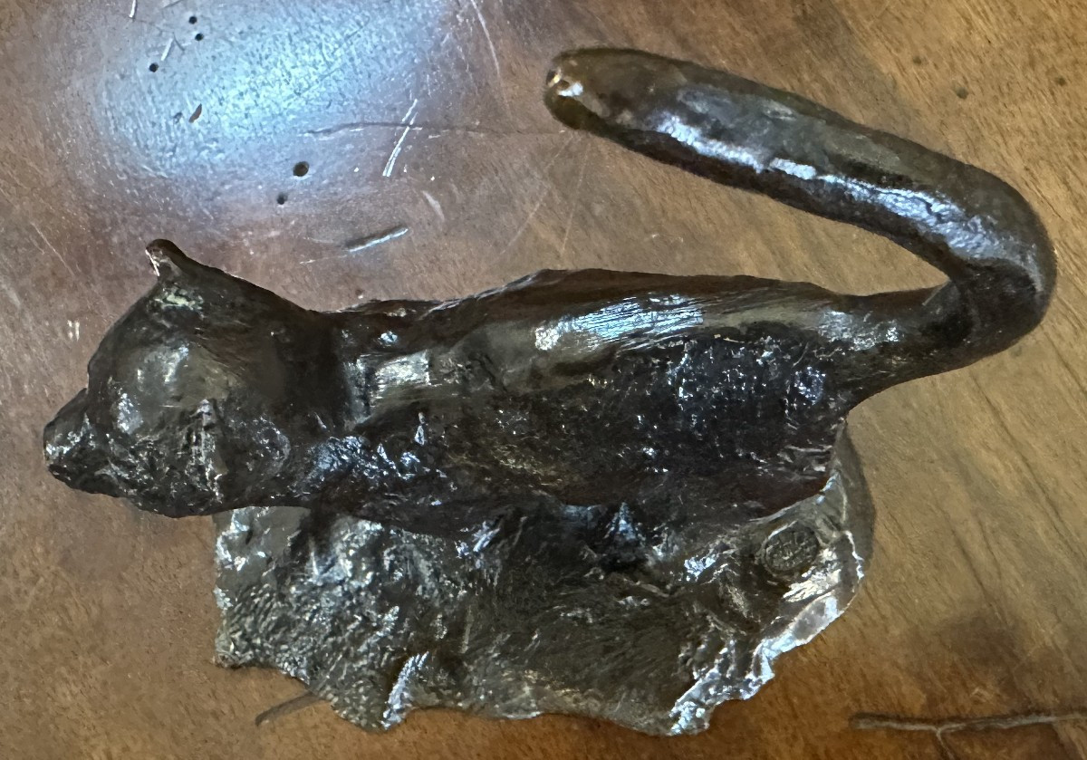Small Bronze Cat Sculpture By Jean Lemonnier Lost Wax Valsuani Caster 6/8-photo-4