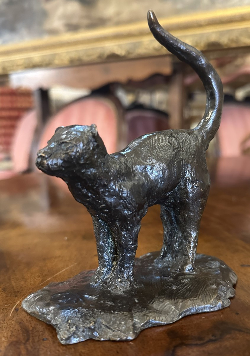 Small Bronze Cat Sculpture By Jean Lemonnier Lost Wax Valsuani Caster 6/8