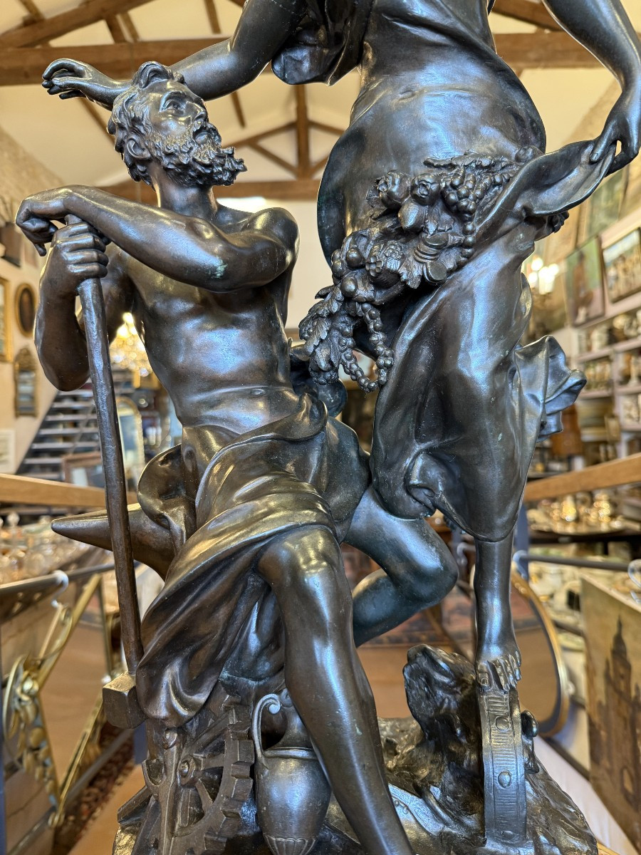 Importante Sculpture Bronze La Fortune Récompense Le Travail Par Adrien Gaudez 75 Cm XIXème-photo-3